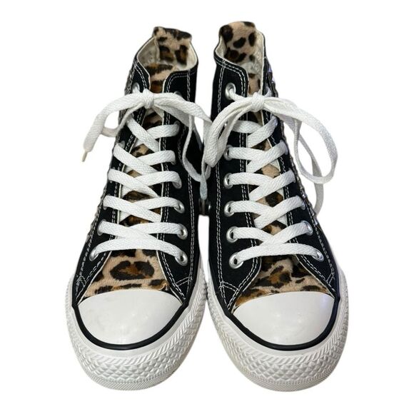 Converse Women's Black M9160 All Star Hi Black Custom Leopard Studs Sneakers 6 - Picture 4 of 6
